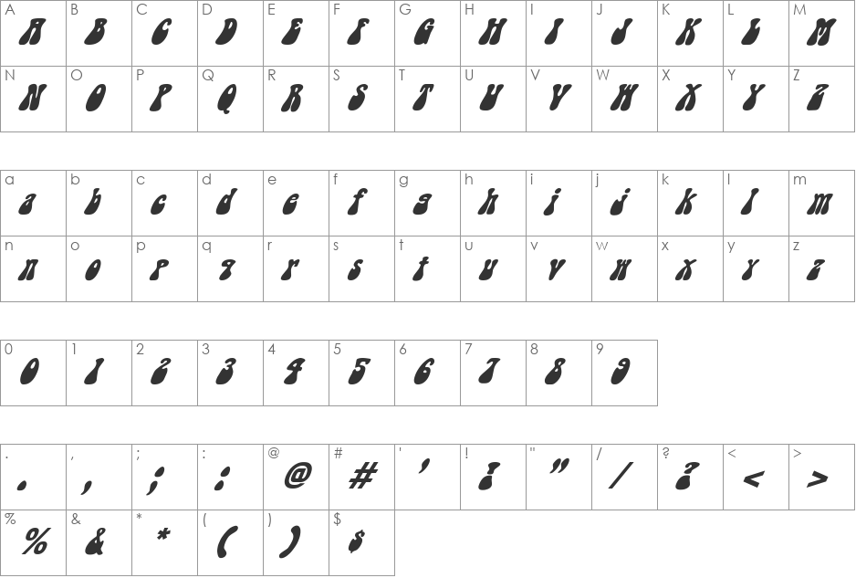 FZ JAZZY 14 ITALIC font character map preview