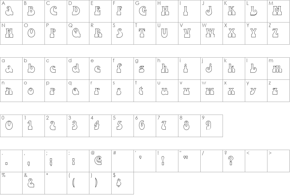 FZ JAZZY 16 HOLLOW font character map preview
