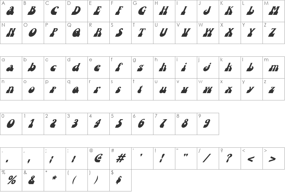 FZ JAZZY 16 ITALIC font character map preview