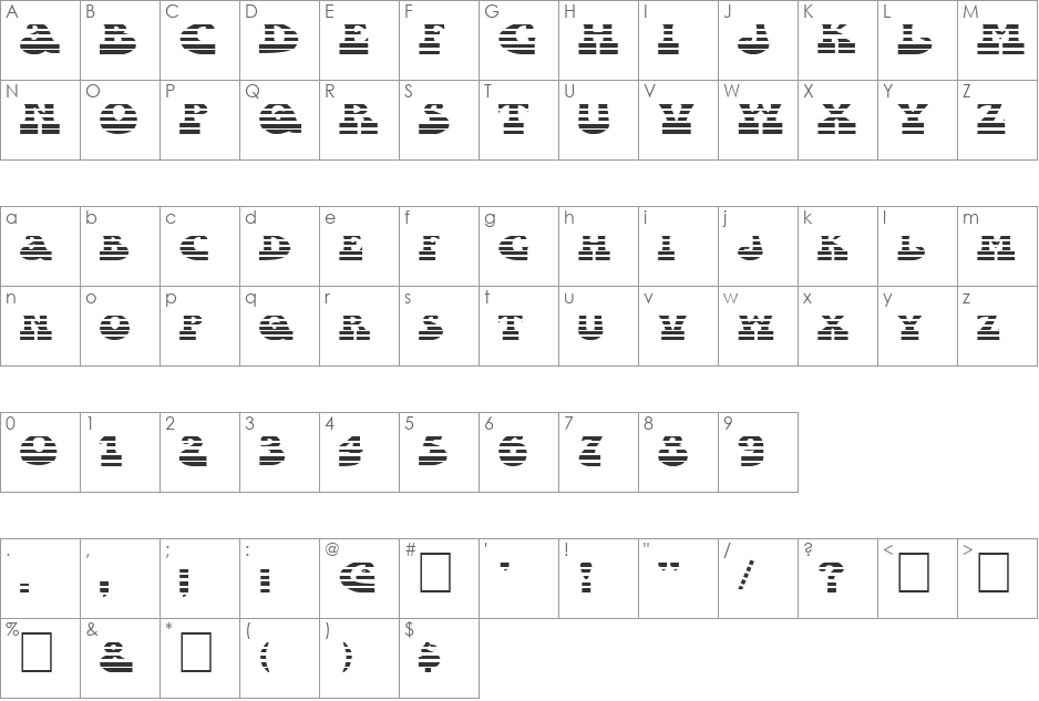 FZ JAZZY 16 STRIPED EX font character map preview