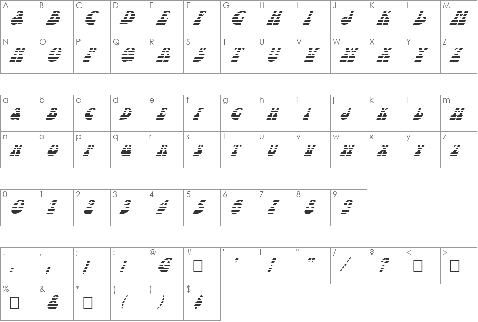 FZ JAZZY 16 STRIPED ITALIC font character map preview