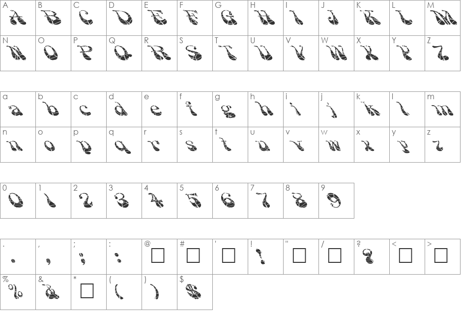 FZ JAZZY 17 CRACKED EX font character map preview