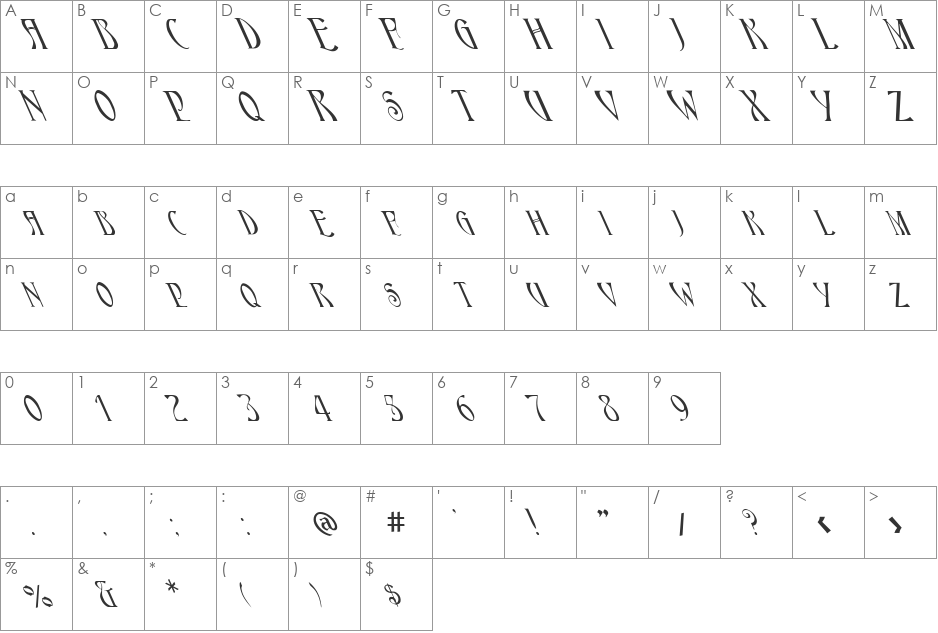 FZ JAZZY 18 LEFTY font character map preview