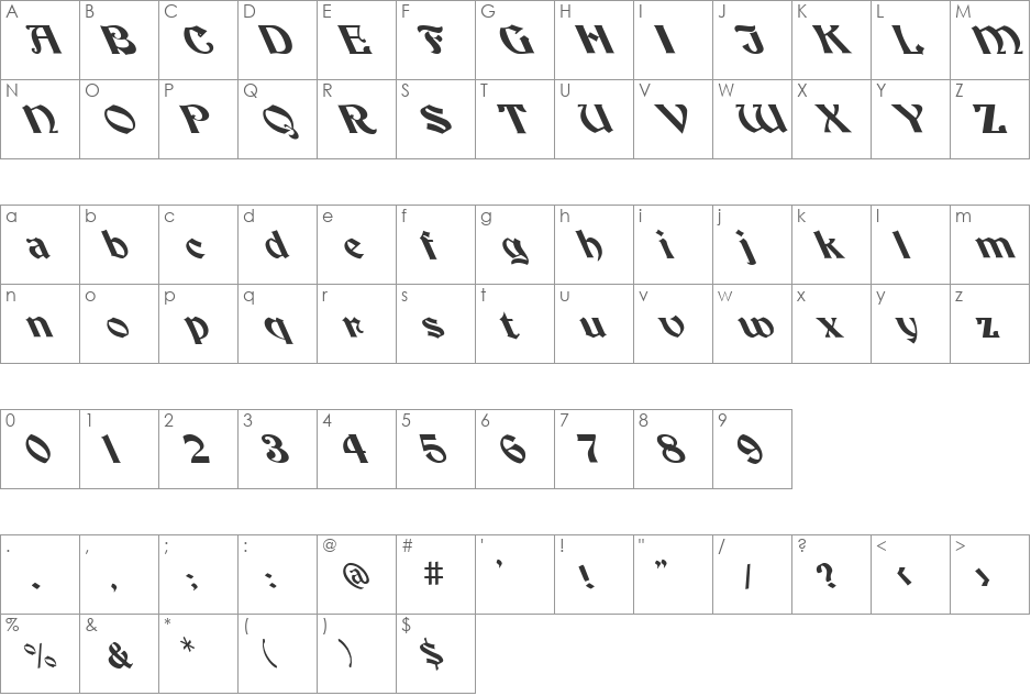 FZ JAZZY 19 LEFTY font character map preview