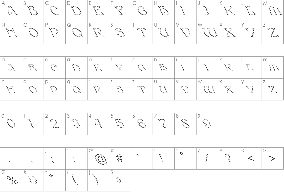 FZ JAZZY 20 STRIPED LEFTY font character map preview