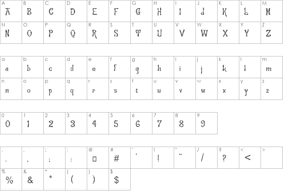 FZ JAZZY 21 CRACKED font character map preview
