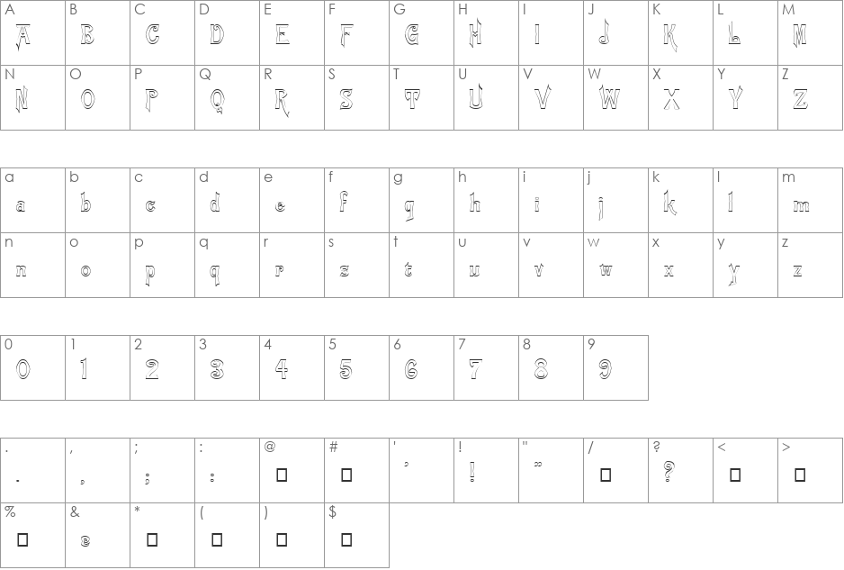 FZ JAZZY 21 HOLLOW font character map preview