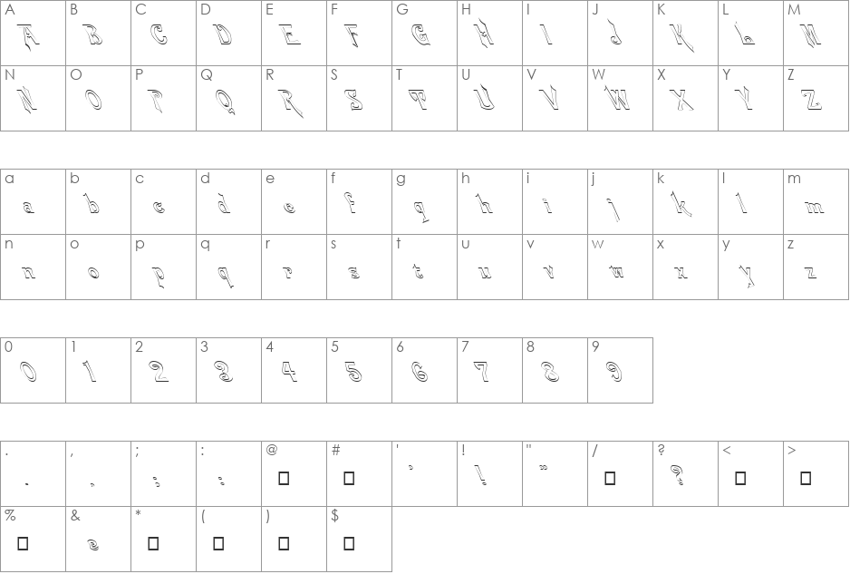 FZ JAZZY 21 HOLLOW LEFTY font character map preview