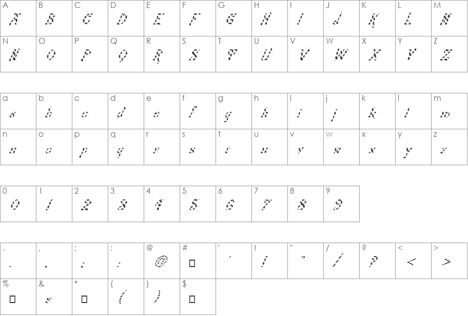 FZ JAZZY 21 STRIPED ITALIC font character map preview