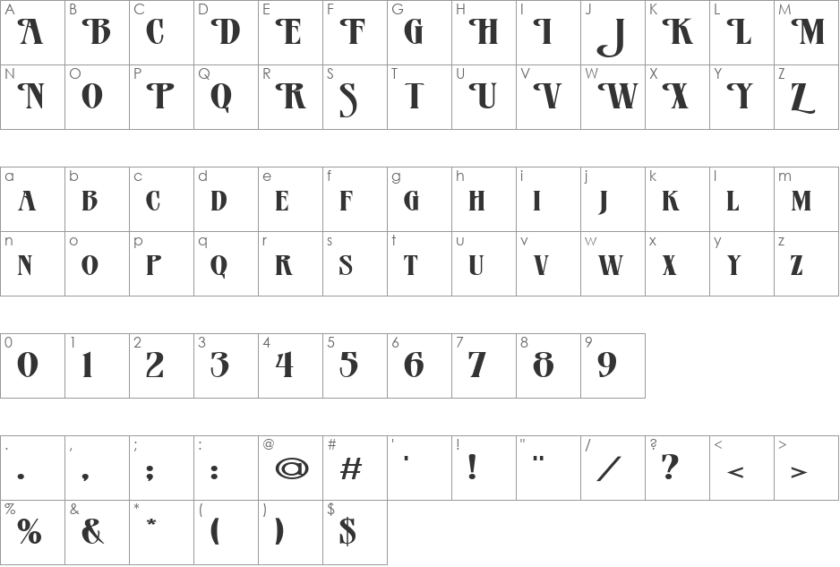 FZ JAZZY 23 EX font character map preview