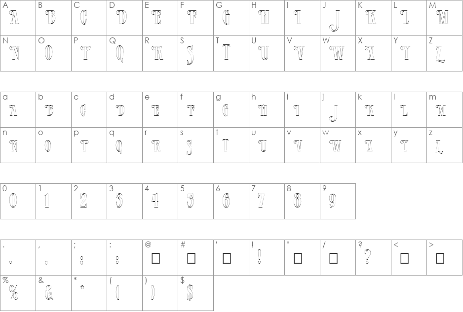 FZ JAZZY 23 HOLLOW font character map preview