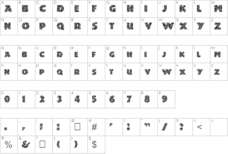 FZ JAZZY 24 CRACKED font character map preview