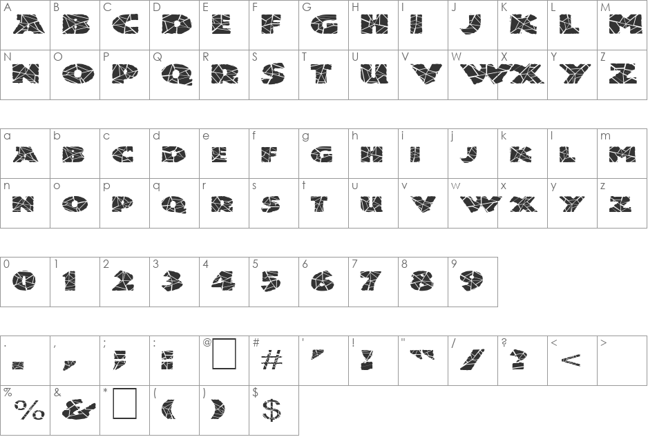 FZ JAZZY 24 CRACKED EX font character map preview