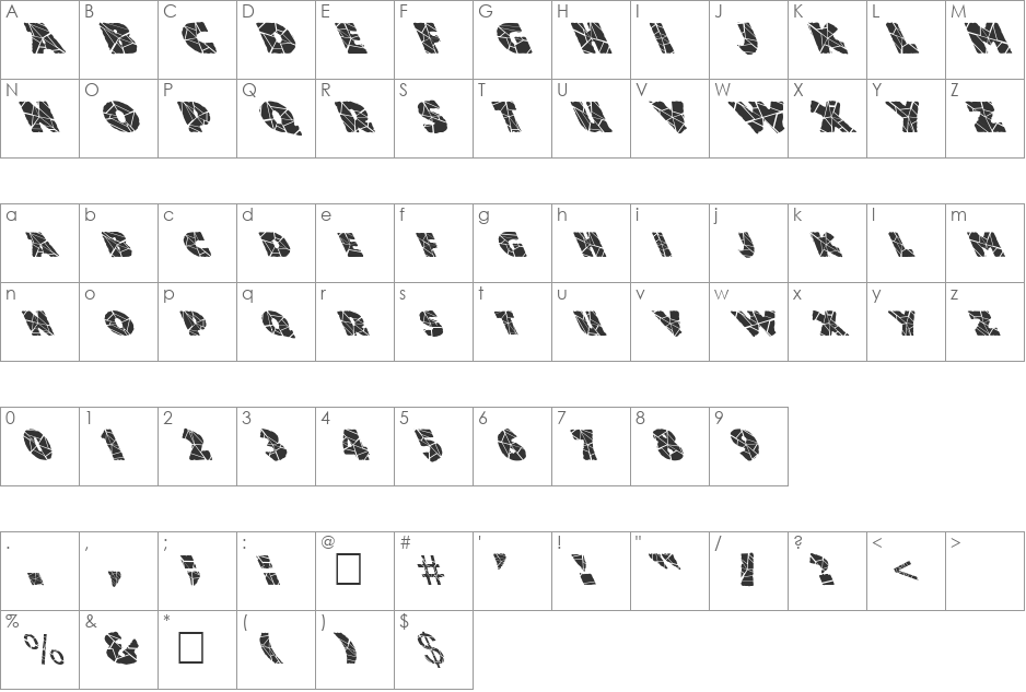 FZ JAZZY 24 CRACKED LEFTY font character map preview