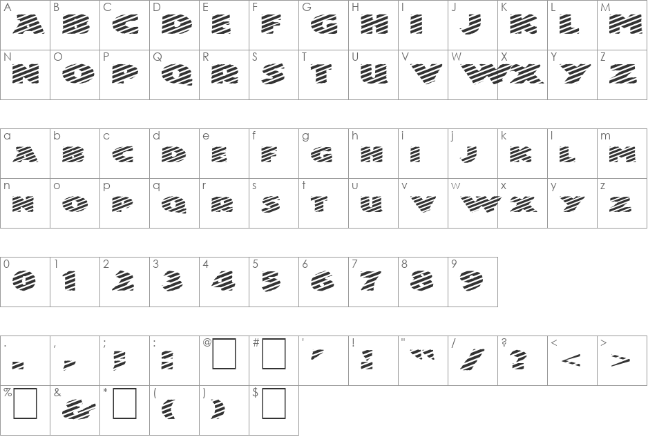 FZ JAZZY 24 STRIPED EX font character map preview