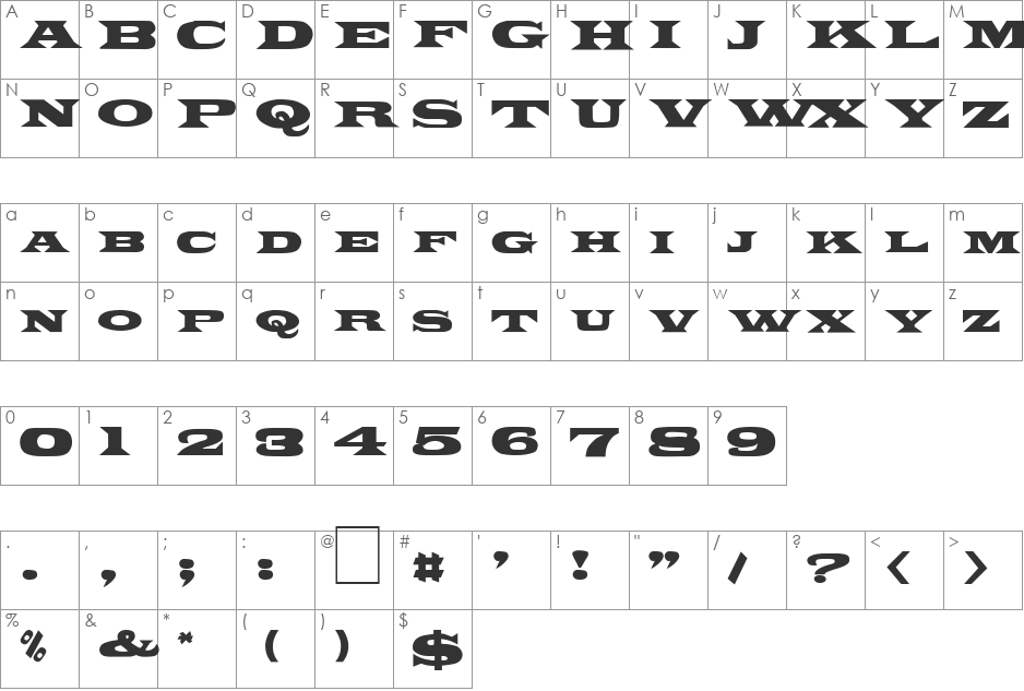 FZ JAZZY 26 font character map preview