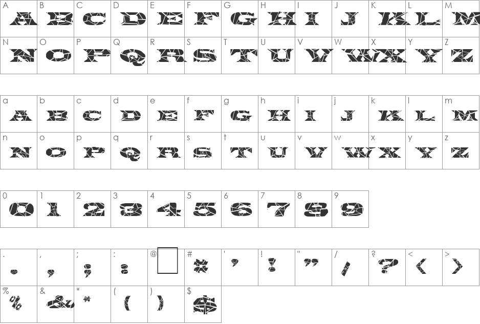 FZ JAZZY 26 CRACKED font character map preview