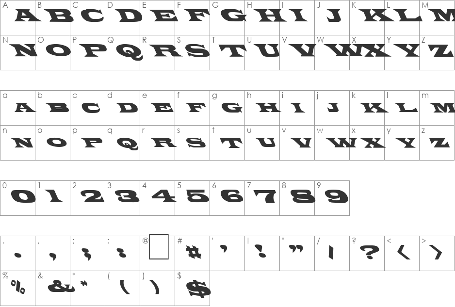 FZ JAZZY 26 LEFTY font character map preview