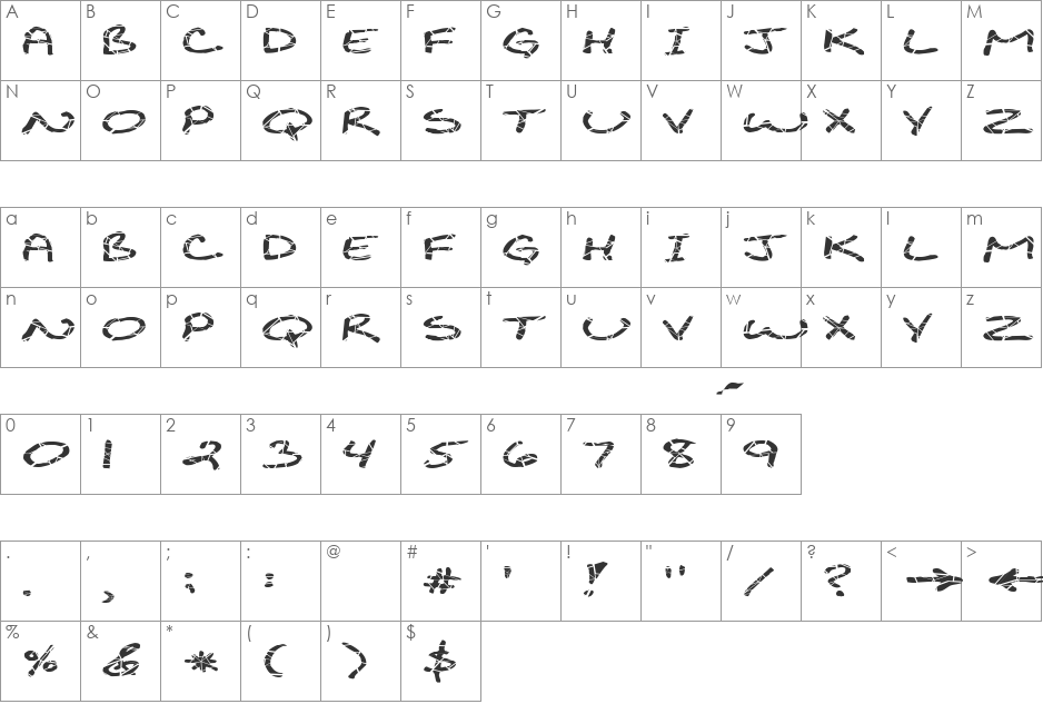 FZ JAZZY 29 CRACKED EX font character map preview