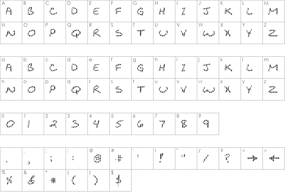 FZ JAZZY 29 STRIPED font character map preview
