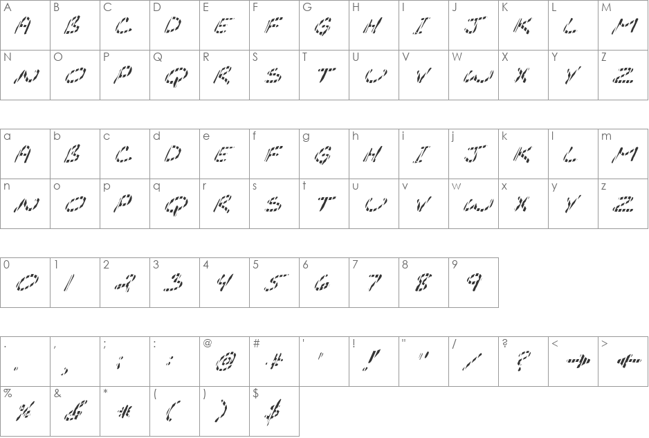 FZ JAZZY 29 STRIPED ITALIC font character map preview