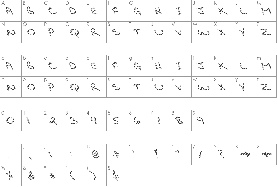 FZ JAZZY 29 STRIPED LEFTY font character map preview