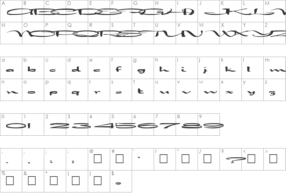 FZ JAZZY 30 EX font character map preview