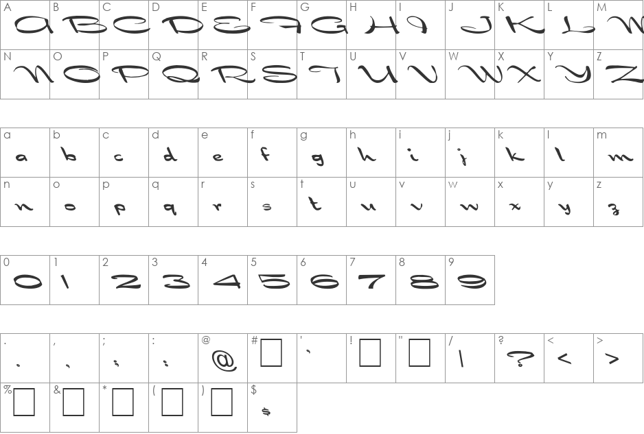 FZ JAZZY 30 LEFTY font character map preview