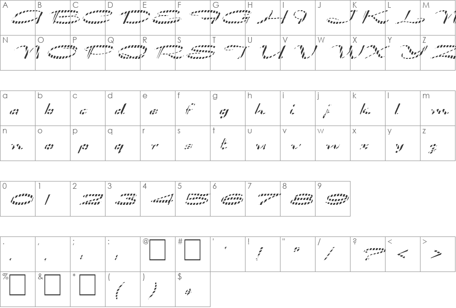 FZ JAZZY 30 STRIPED ITALIC font character map preview