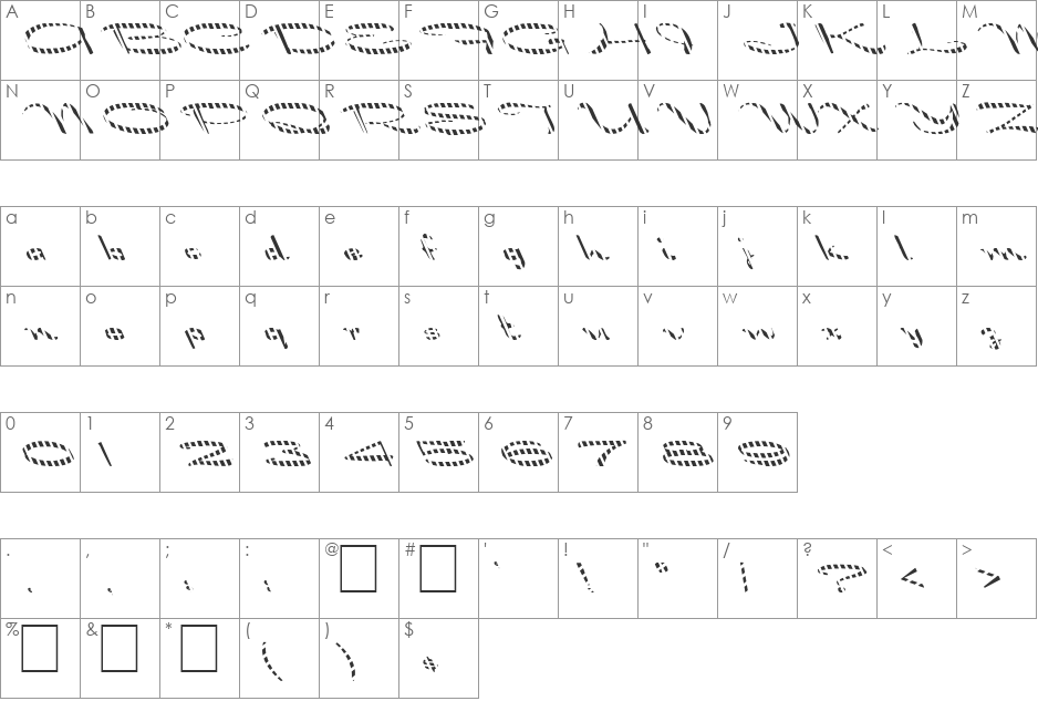 FZ JAZZY 30 STRIPED LEFTY font character map preview