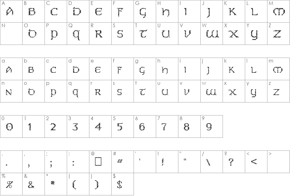 FZ JAZZY 31 CRACKED font character map preview