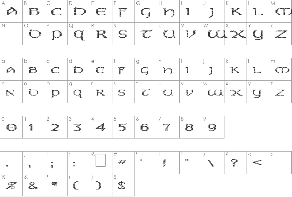 FZ JAZZY 31 CRACKED EX font character map preview