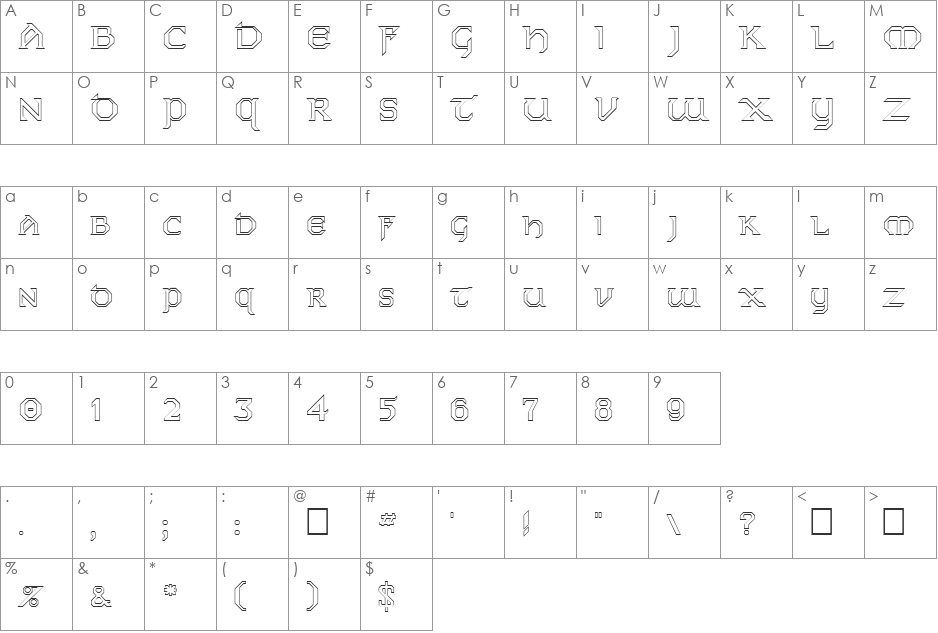 FZ JAZZY 31 HOLLOW font character map preview