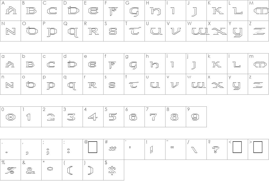 FZ JAZZY 31 HOLLOW EX font character map preview