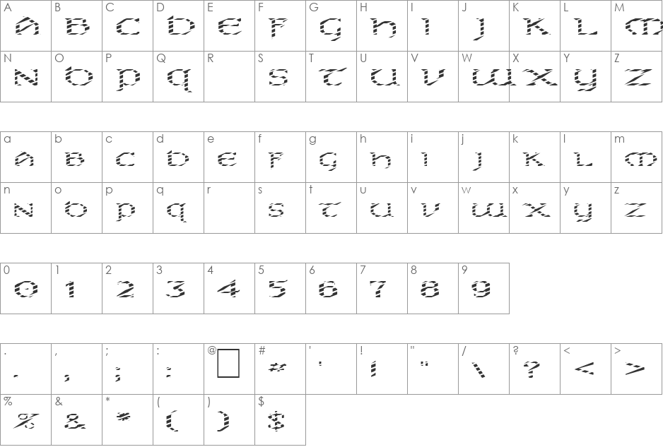 FZ JAZZY 31 STRIPED EX font character map preview