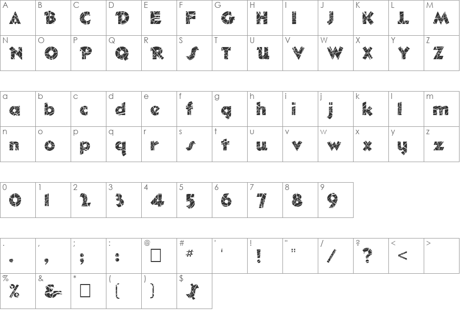 FZ JAZZY 32 CRACKED font character map preview