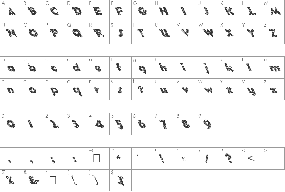 FZ JAZZY 32 CRACKED LEFTY font character map preview