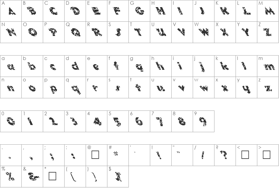 FZ JAZZY 32 HOLEY font character map preview