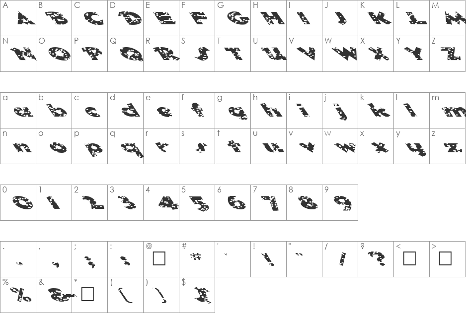 FZ JAZZY 32 HOLEY EX font character map preview