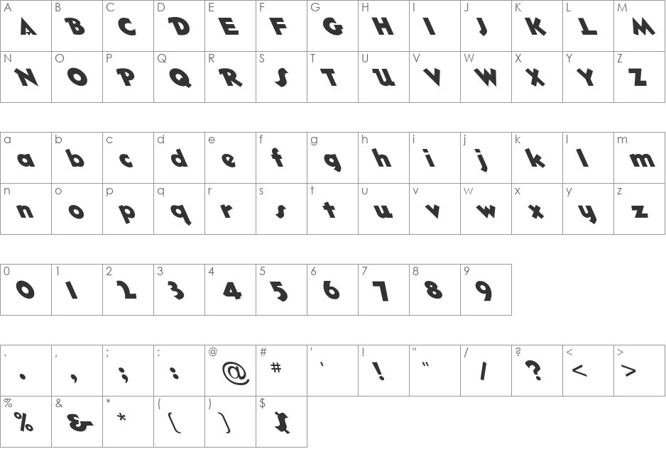 FZ JAZZY 32 LEFTY font character map preview