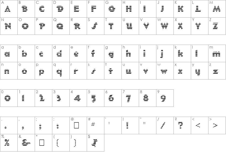 FZ JAZZY 32 STRIPED font character map preview