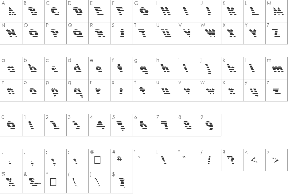 FZ JAZZY 32 STRIPED LEFTY font character map preview