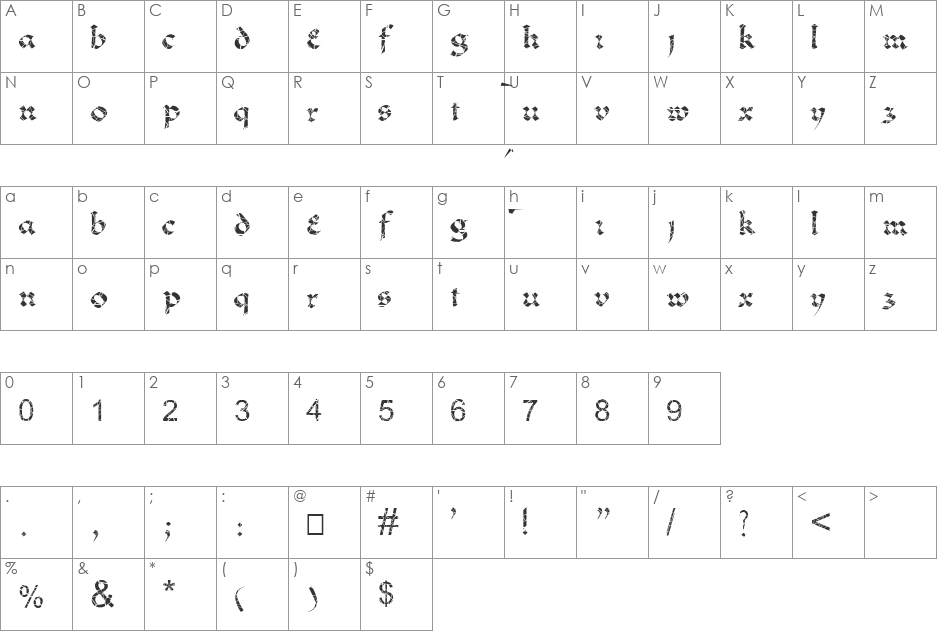 FZ JAZZY 33 CRACKED font character map preview