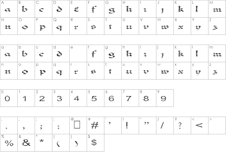 FZ JAZZY 33 CRACKED EX font character map preview
