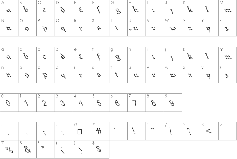 FZ JAZZY 33 CRACKED LEFTY font character map preview
