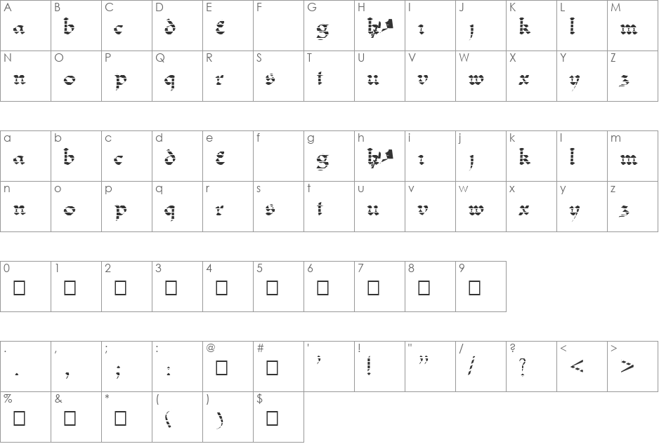 FZ JAZZY 33 STRIPED font character map preview