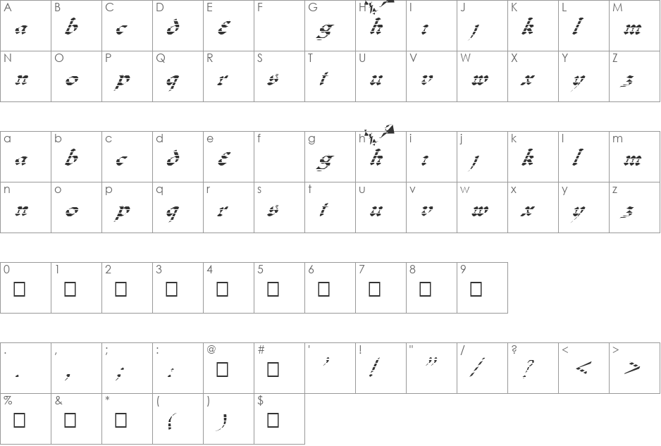 FZ JAZZY 33 STRIPED ITALIC font character map preview