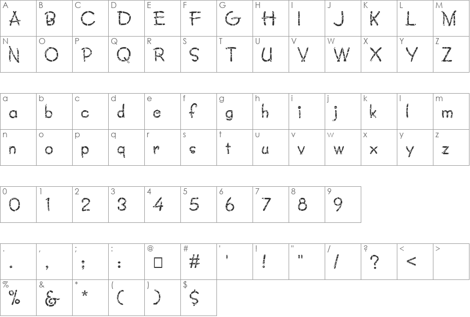 FZ JAZZY 34 CRACKED font character map preview