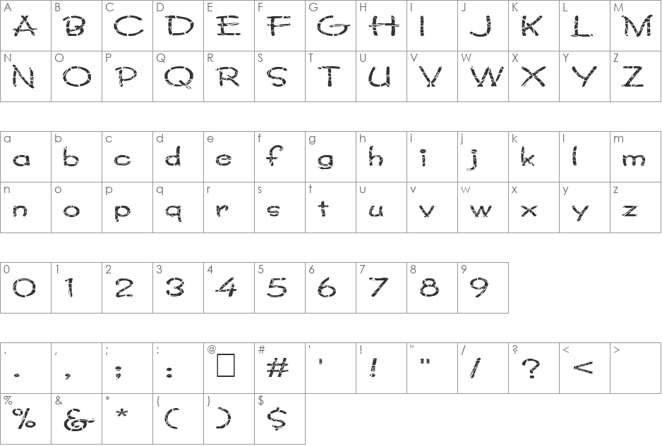 FZ JAZZY 34 CRACKED EX font character map preview