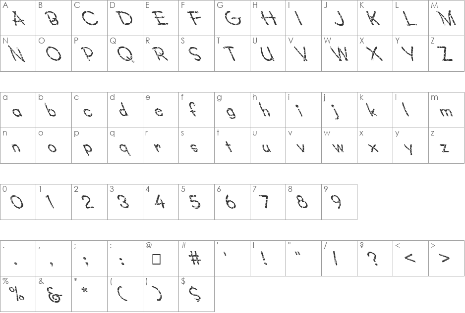 FZ JAZZY 34 CRACKED LEFTY font character map preview